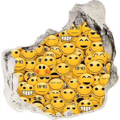 Autocolant 3D gaura cu priveliște Emoji-uri zâmbitoare într-o gaură în perete
