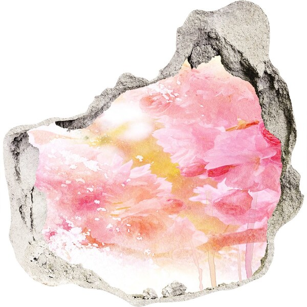 Autocolant un zid spart cu priveliște Un peisaj floral în spatele unei găuri în perete