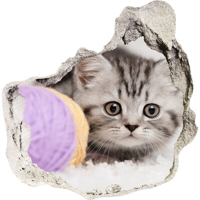 Fototapet 3D gaură în perete Pisicuța din spatele peretelui