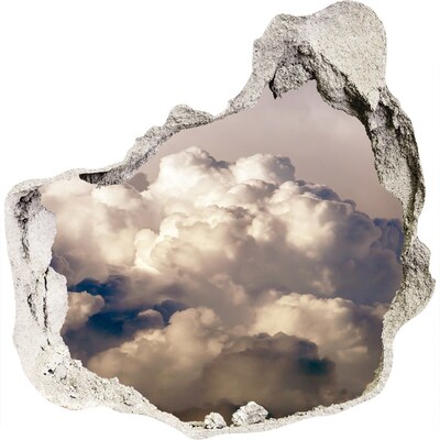Fototapet un zid spart cu priveliște Nori în spatele zidului