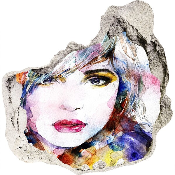 Autocolant 3D gaura cu priveliște Portret într-un zid spart