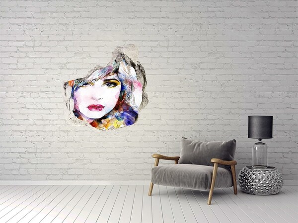 Autocolant 3D gaura cu priveliște Portret într-un zid spart