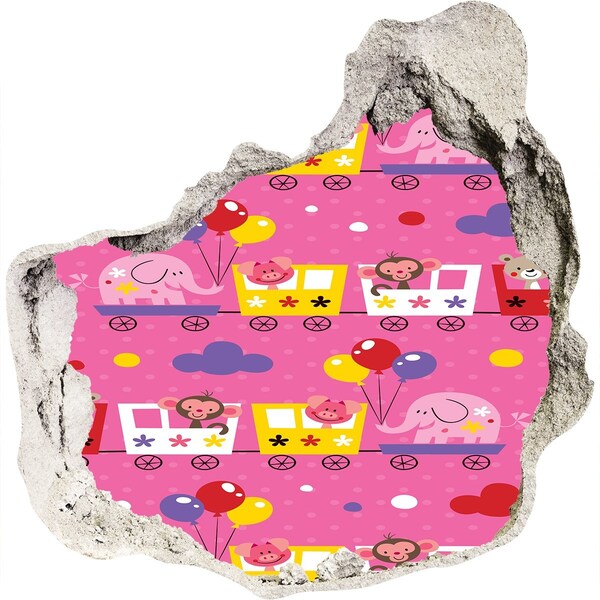 Autocolant 3D gaura cu priveliște Tren colorat cu baloane