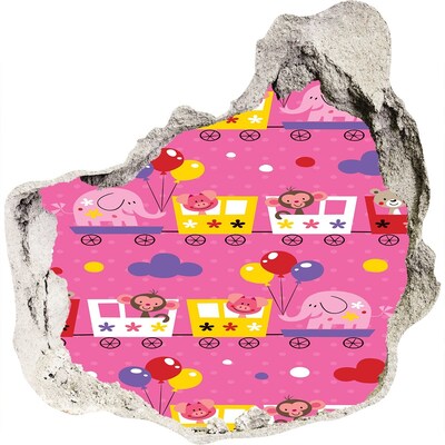 Autocolant 3D gaura cu priveliște Tren colorat cu baloane