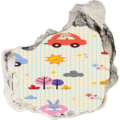 Autocolant 3D gaura cu priveliște O lume a copiilor plină de bucurie