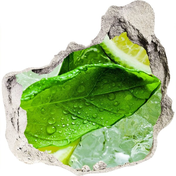 Autocolant 3D gaura cu priveliște Frunze proaspete de mentă pe gheață