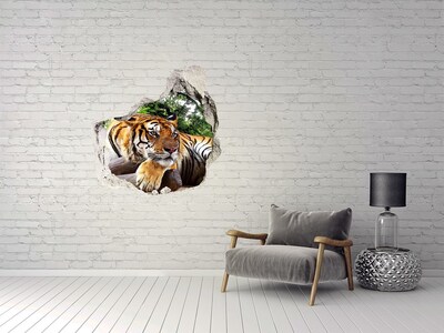 Autocolant 3D gaura cu priveliște Tiger pe stâncă