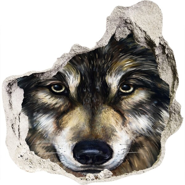 Fototapet 3D gaură în perete Privirea lupului prin perete