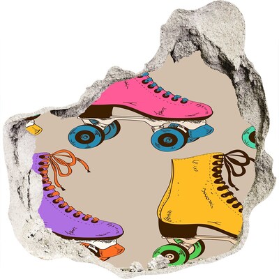 Autocolant gaură 3D Patine cu role colorate într-o gaură din perete