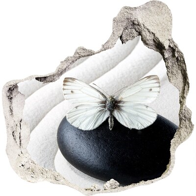 Autocolant 3D gaura cu priveliște Un fluture pe o piatră într-un decor Zen