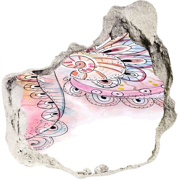 Autocolant 3D gaura cu priveliște Model colorat pe un fundal de beton