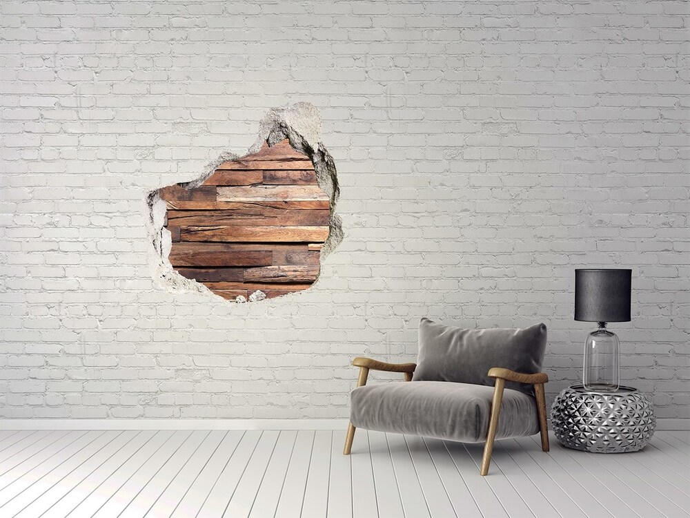 Fototapet 3D gaură în perete de perete din lemn
