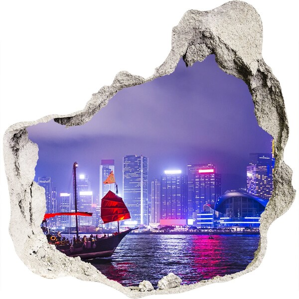 Autocolant gaură 3D Vedere a Hong Kong-ului noaptea