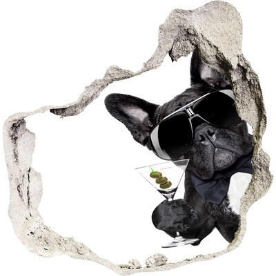 Autocolant un zid spart cu priveliște Câine elegant cu o băutură