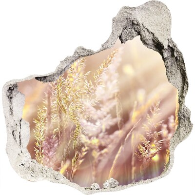 Autocolant gaură 3D Pajiște cu flori în spatele zidului