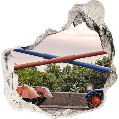 Autocolant 3D gaura cu priveliște Bătălie de tancuri în ruine