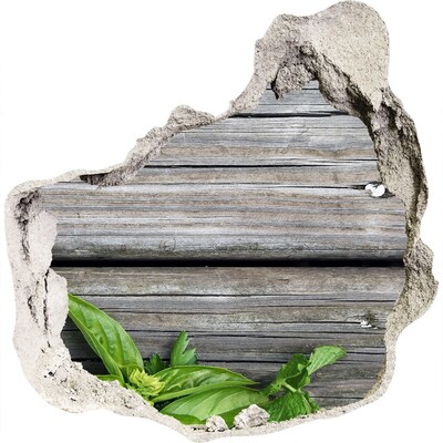 Autocolant de perete gaură 3D Un perete deteriorat cu podea de lemn