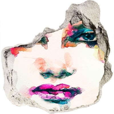 Fototapet 3D gaură în perete Un portret colorat într-o gaură din perete