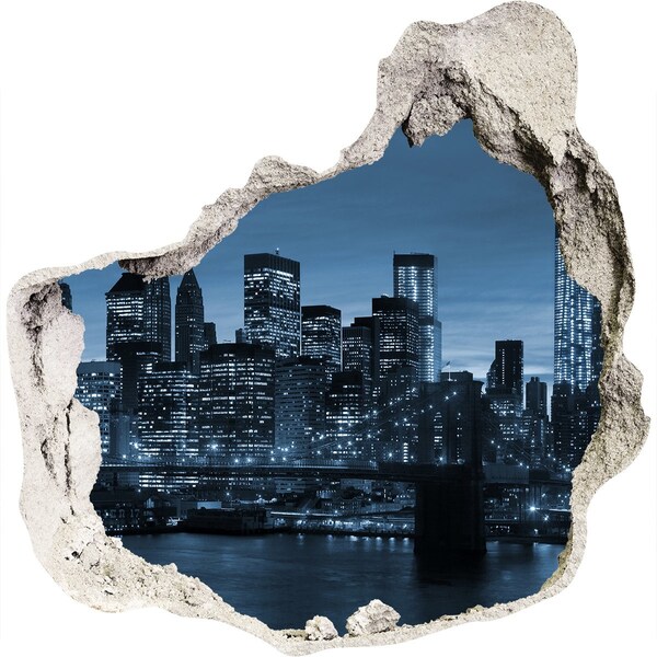 Autocolant un zid spart cu priveliște Vedere a orașului New York noaptea