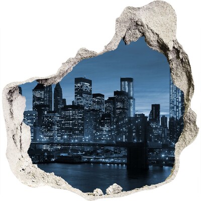 Autocolant un zid spart cu priveliște Vedere a orașului New York noaptea