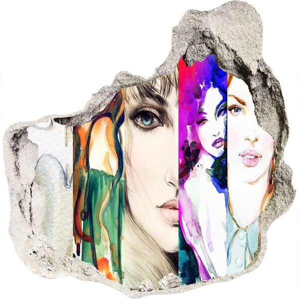 Autocolant de perete gaură 3D Portrete feminine într-o gaură în perete