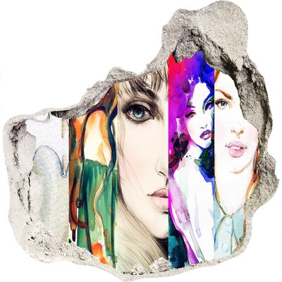 Autocolant de perete gaură 3D Portrete feminine într-o gaură în perete