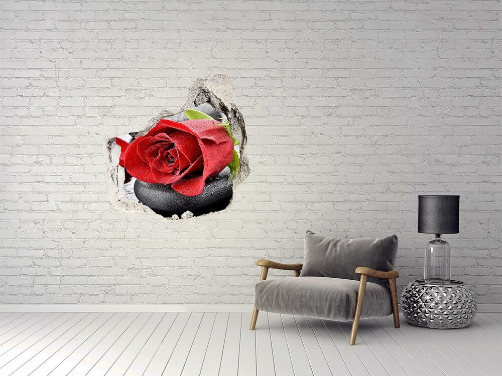 Autocolant de perete gaură 3D Trandafir roșu