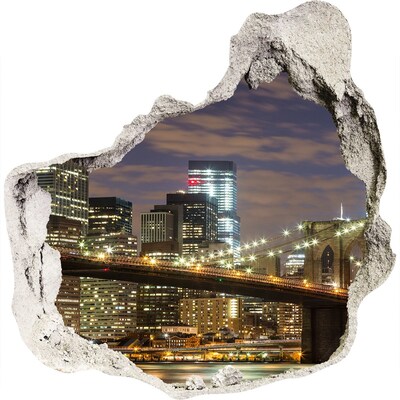 Autocolant un zid spart cu priveliște Vedere a podului Brooklyn noaptea