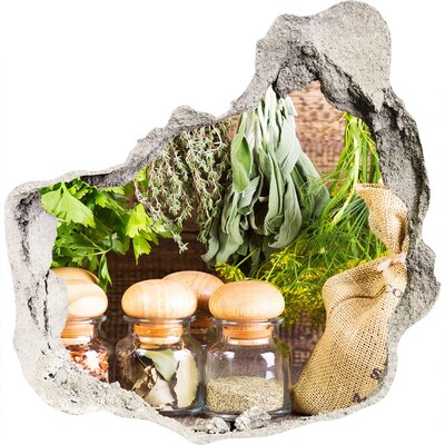Autocolant de perete gaură 3D Colț de plante aromatice în bucătărie
