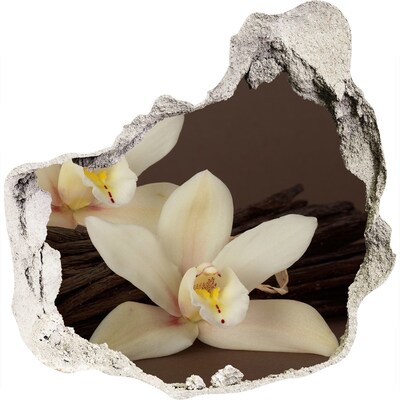 Autocolant 3D gaura cu priveliște Flori de orhidee într-un perete deteriorat