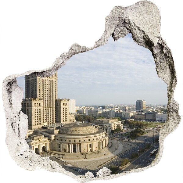 Fototapet un zid spart cu priveliște Vedere a Varșoviei dintr-o gaură în perete