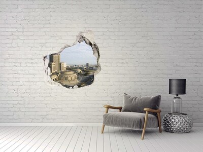 Fototapet un zid spart cu priveliște Vedere a Varșoviei dintr-o gaură în perete