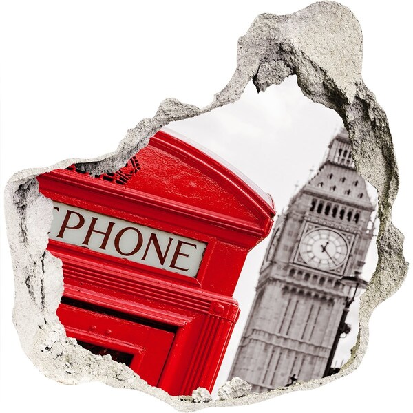 Fototapet 3D gaură în perete Peisaj londonez cu o cabină telefonică