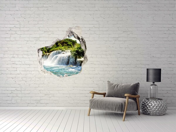 Fototapet un zid spart cu priveliște O cascadă printre verdeață