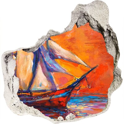 Fototapet un zid spart cu priveliște Apus de soare pe mare