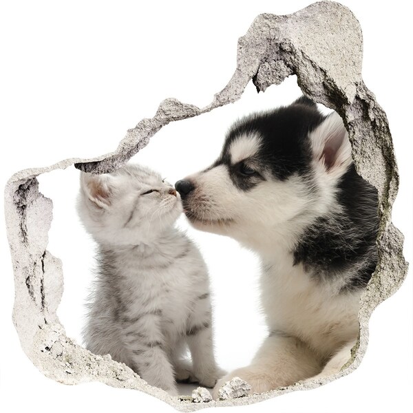 Fototapet 3D gaură în perete Prietenia animalelor