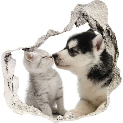 Fototapet 3D gaură în perete Prietenia animalelor