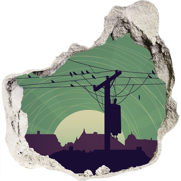 Fototapet un zid spart cu priveliște Apus de soare în oraș