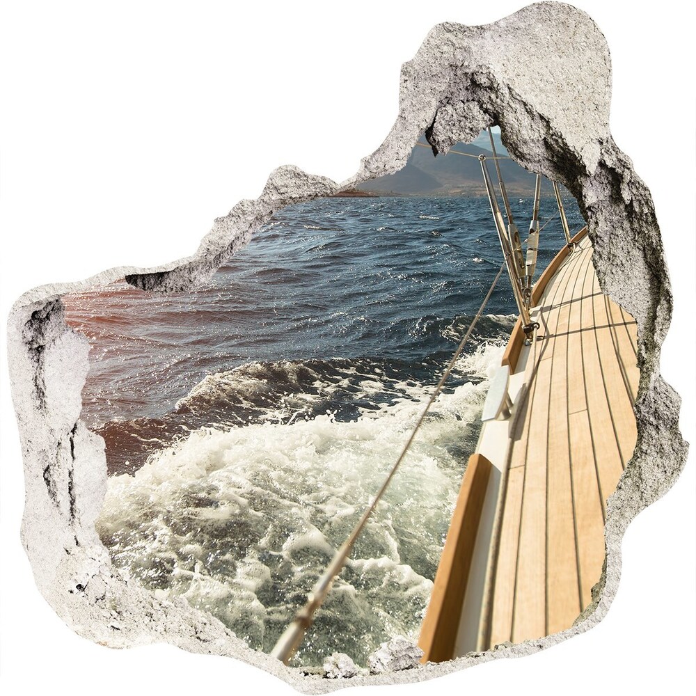 Autocolant de perete gaură 3D Barcă cu pânze pe mare