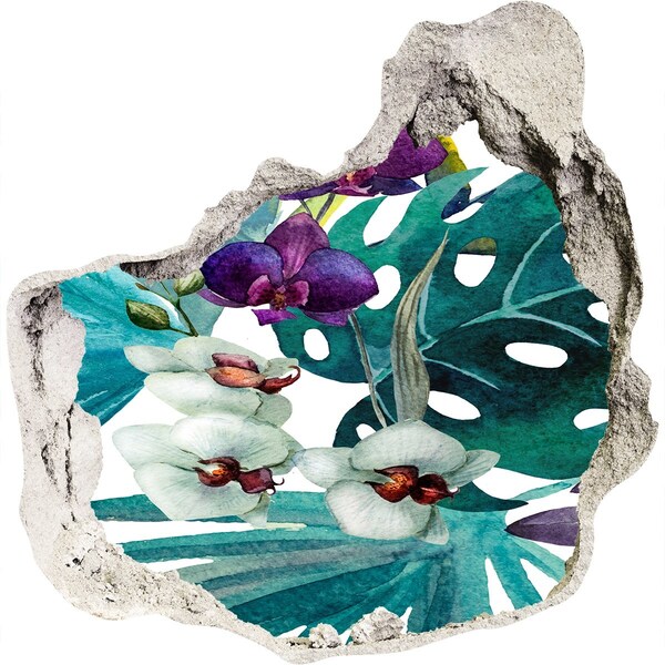 Autocolant 3D gaura cu priveliște Grădină tropicală cu gaură în perete