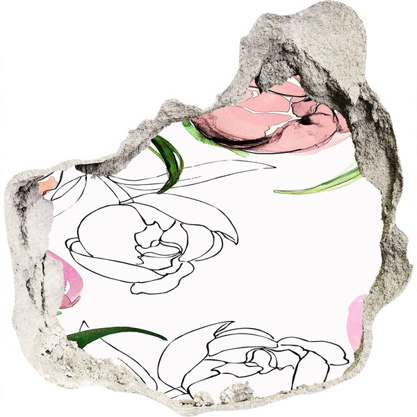 Autocolant gaură 3D O pictură florală în spatele unui perete deteriorat