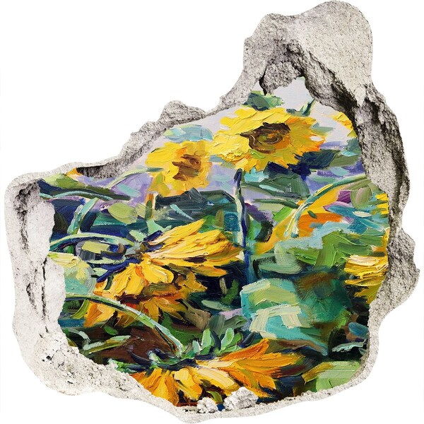 Autocolant de perete gaură 3D Flori de floarea-soarelui în grădină