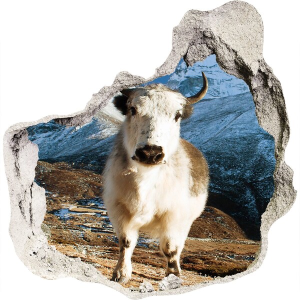 Autocolant gaură 3D Bivol de munte într-o gaură în perete