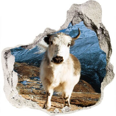 Autocolant gaură 3D Bivol de munte într-o gaură în perete