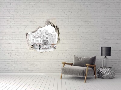 Fototapet un zid spart cu priveliște Cafenea în stil european