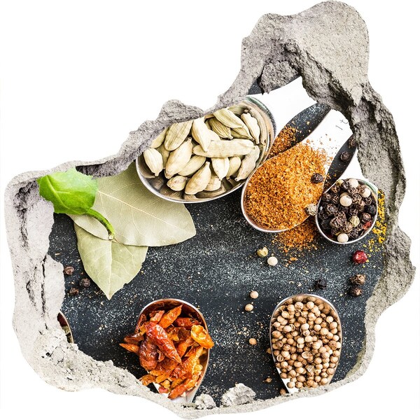 Autocolant de perete gaură 3D Condimente de bucătărie într-o gaură în perete