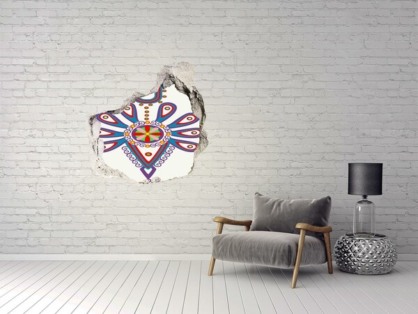 Fototapet 3D gaură în perete Un model colorat pe fundalul unui perete deteriorat