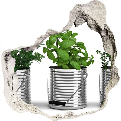 Autocolant de perete gaură 3D Grădină verde în ghivece metalice