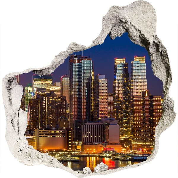 Autocolant de perete gaură 3D Panoramă nocturnă a orașului