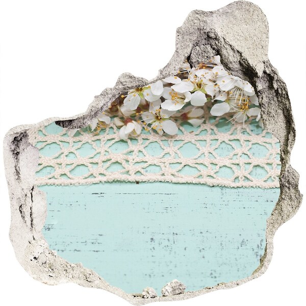 Autocolant gaură 3D Motiv floral pe un fundal albastru de lemn